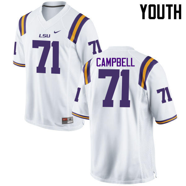 Youth LSU Tigers #71 Donavaughn Campbell College Football Jerseys Game-White